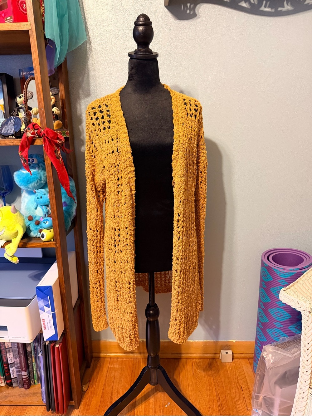 Daytrip Mustard Open-Front Crochet Cardigan